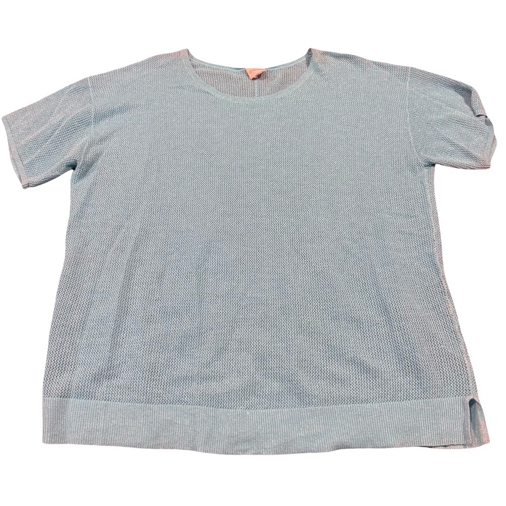 Chico’s Open Knit Short Sleeve‎ Sweater Top Light Teal